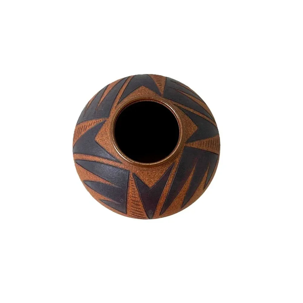 Vintage Steve Dominguez Vase Mid Century Geometric Design Brown Stoneware Vessel